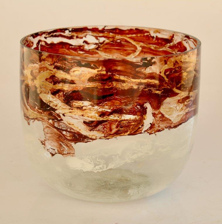 Brown, Gold & White Glass Vase